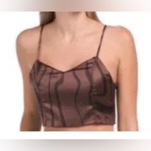 House of Harlow Satin Smocked Back Crop Top Brown